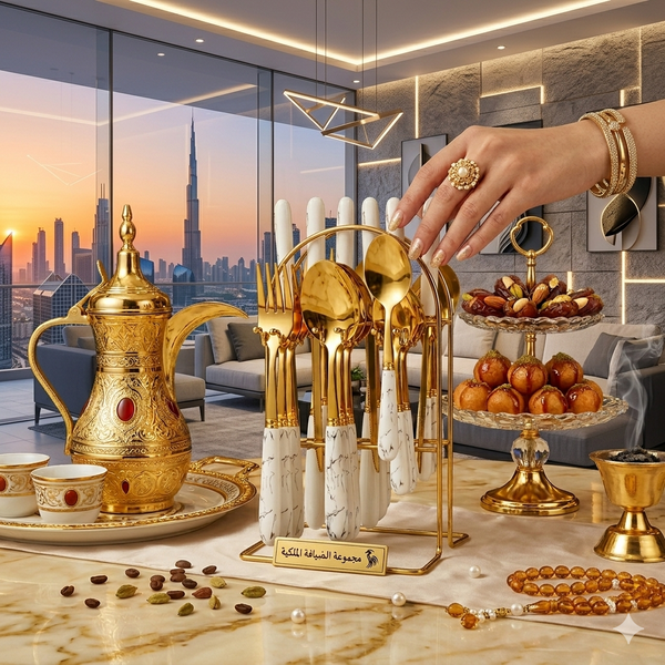 طقم معالق وشوك وسكاكين ستانلس ستيل 24 قطعة مع حامل